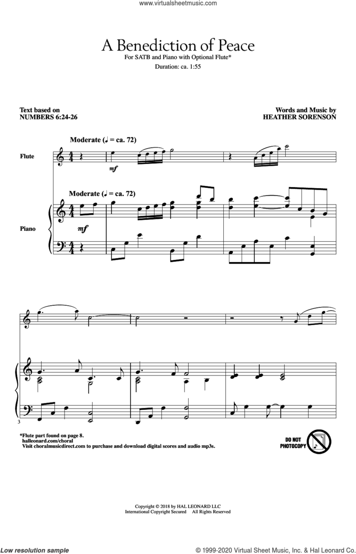 A Benediction Of Peace sheet music for choir (SATB: soprano, alto, tenor, bass) by Heather Sorenson, intermediate skill level
