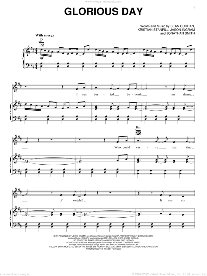 Glorious Day sheet music for voice, piano or guitar by Passion, Jason Ingram, Jonathan Smith, Kristian Stanfill and Sean Curran, intermediate skill level