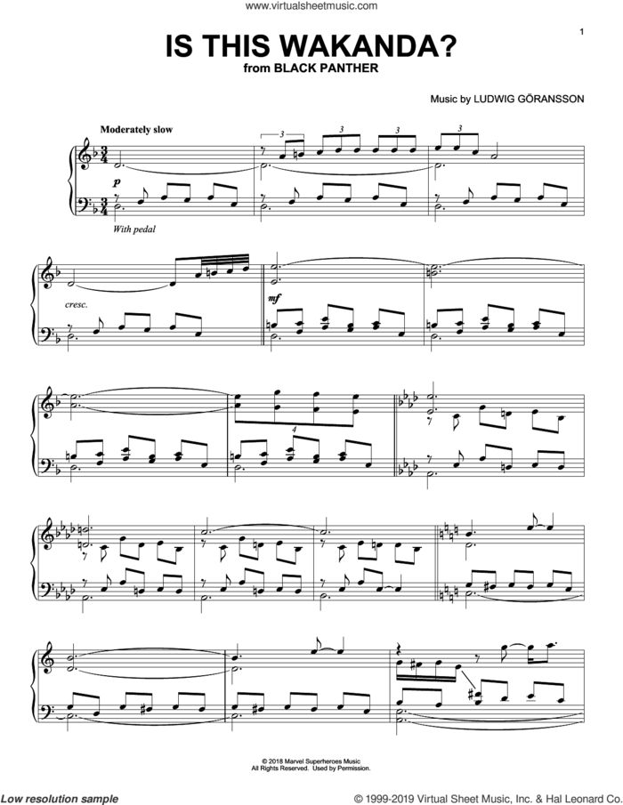 Is This Wakanda? (from Black Panther) sheet music for piano solo by Ludwig Göransson and Ludwig Goransson, intermediate skill level