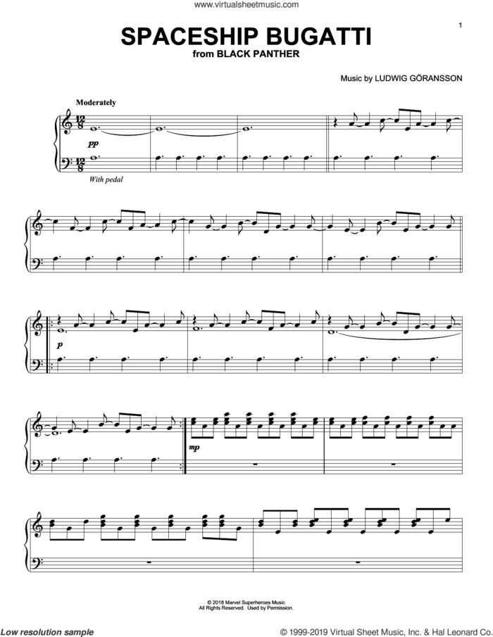 Spaceship Bugatti (from Black Panther) sheet music for piano solo by Ludwig Göransson and Ludwig Goransson, intermediate skill level