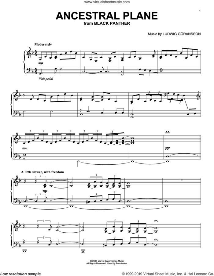 Ancestral Plane (from Black Panther) sheet music for piano solo by Ludwig Göransson and Ludwig Goransson, intermediate skill level