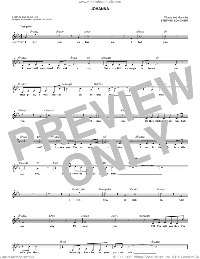 Johanna sheet music for voice and other instruments (fake book) by Stephen Sondheim, intermediate skill level