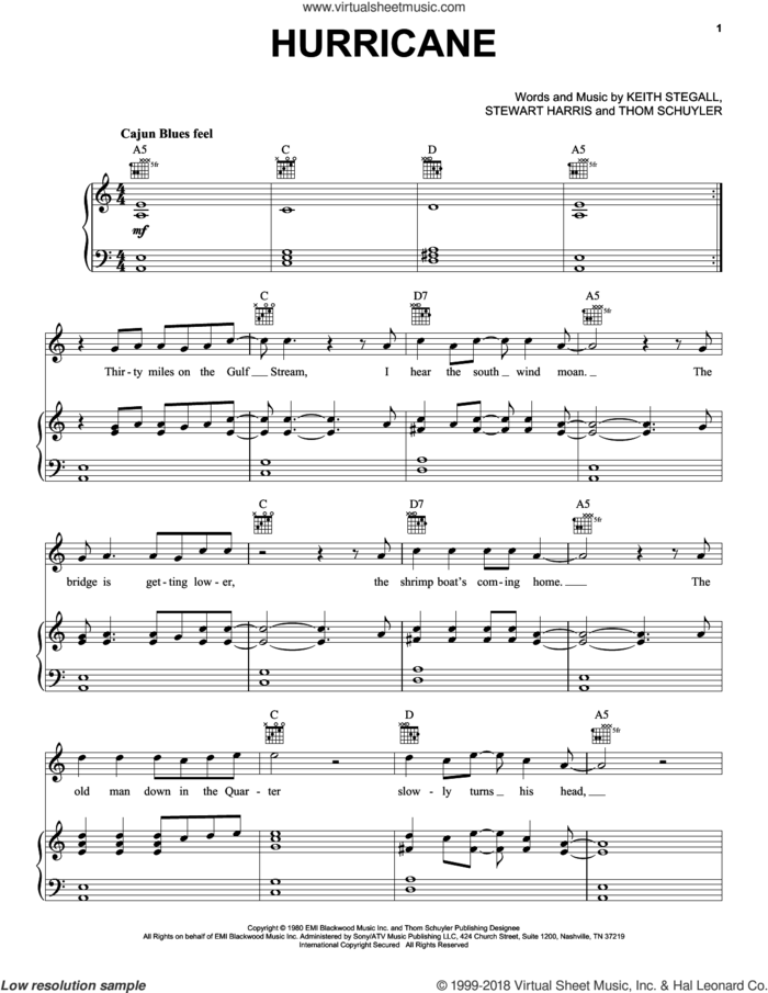 Hurricane sheet music for voice, piano or guitar by Band Of Heathens, Leon Everette, Keith Stegall, Stewart Harris and Thom Schuyler, intermediate skill level