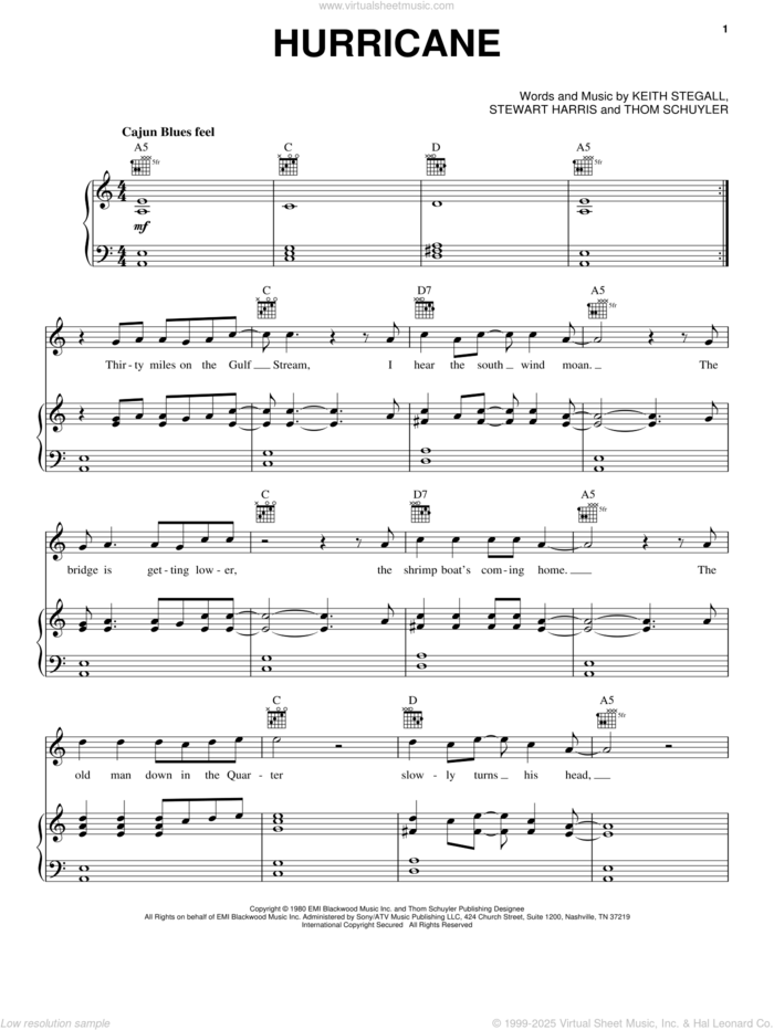 Hurricane sheet music for voice, piano or guitar by Band Of Heathens, Leon Everette, Keith Stegall, Stewart Harris and Thom Schuyler, intermediate skill level