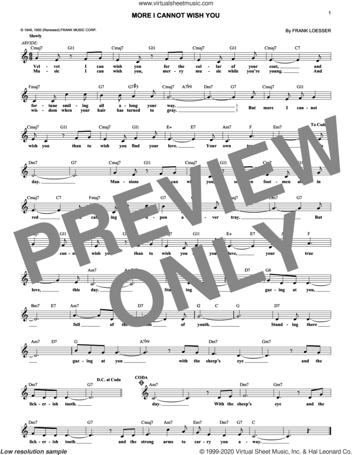 More I Cannot Wish You sheet music for voice and other instruments (fake book) by Frank Loesser, intermediate skill level