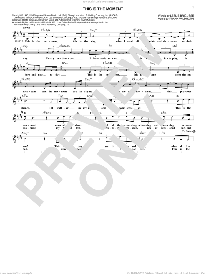This Is The Moment sheet music for voice and other instruments (fake book) by Leslie Bricusse and Frank Wildhorn, intermediate skill level