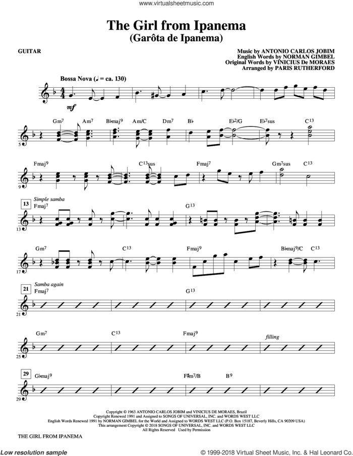 The Girl From Ipanema (complete set of parts) sheet music for orchestra/band by Norman Gimbel, Antonio Carlos Jobim, Paris Rutherford and Vinicius de Moraes, intermediate skill level