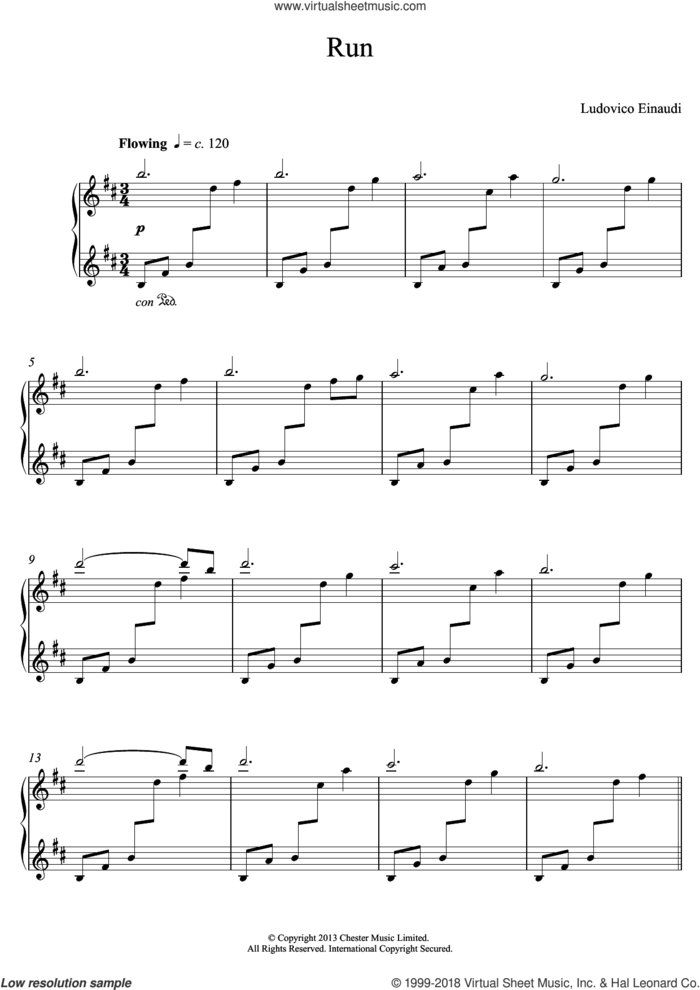 Run sheet music for piano solo (elementary) by Ludovico Einaudi, classical score, beginner piano (elementary)