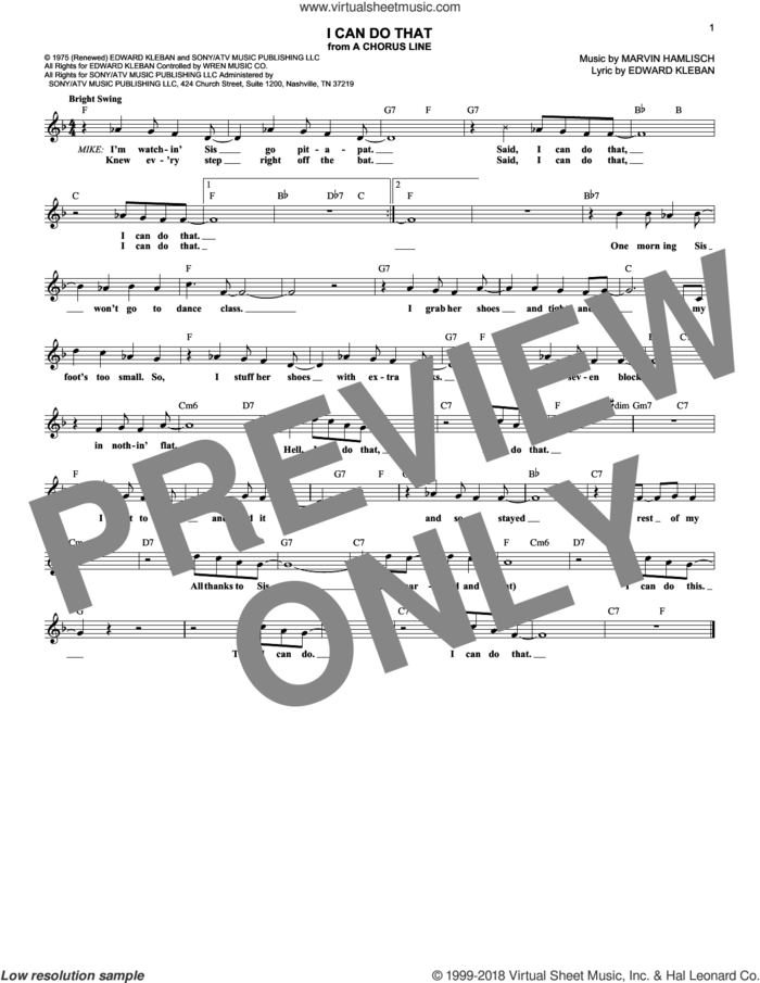 I Can Do That sheet music for voice and other instruments (fake book) by Marvin Hamlisch and Edward Kleban, intermediate skill level