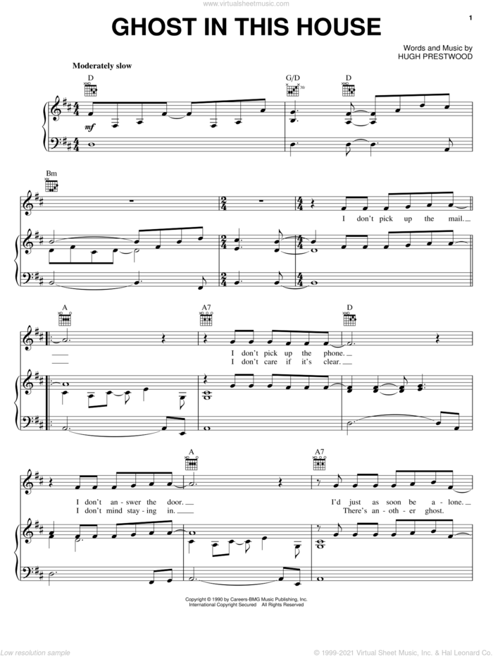 Ghost In This House sheet music for voice, piano or guitar by Alison Krauss and Hugh Prestwood, intermediate skill level
