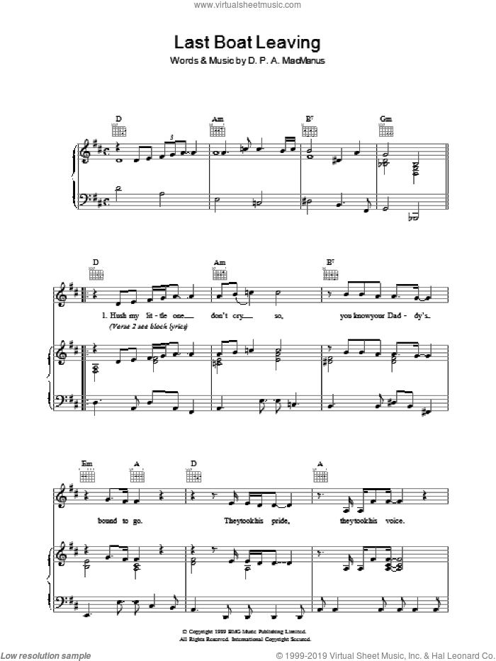 Last Boat Leaving sheet music for voice, piano or guitar by Elvis Costello and Declan Macmanus, intermediate skill level