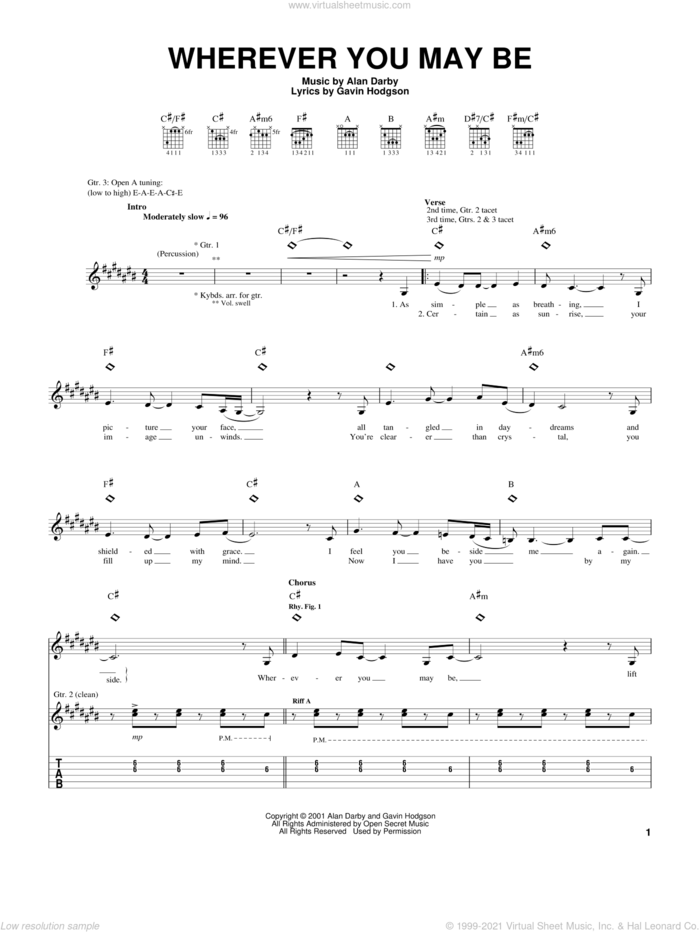 Wherever You May Be sheet music for guitar (tablature) by Bonnie Raitt, Alan Darby and Gavin Hodgson, intermediate skill level