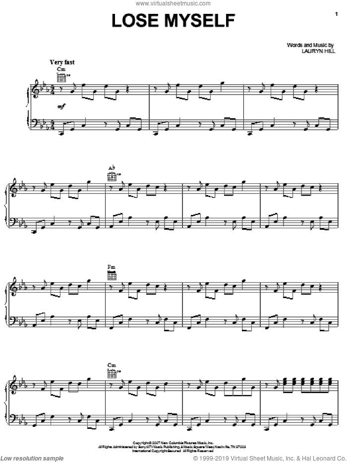 Lose Myself sheet music for voice, piano or guitar by Lauryn Hill, intermediate skill level