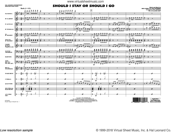 Should I Stay Or Should I Go (COMPLETE) sheet music for marching band by Paul Murtha, Joe Strummer, Mick Jones, The Clash and Will Rapp, intermediate skill level