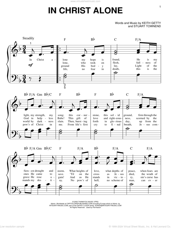 In Christ Alone sheet music for piano solo (big note book) by Keith & Kristyn Getty, Margaret Becker, Newsboys, Keith Getty and Stuart Townend, easy piano (big note book)