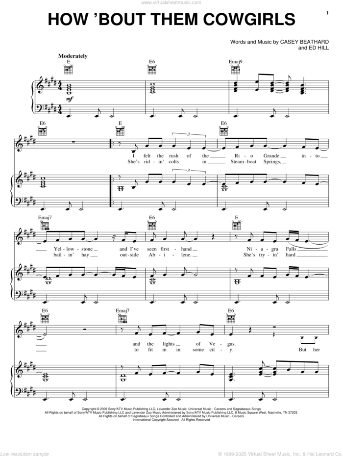 How 'Bout Them Cowgirls sheet music for voice, piano or guitar by George Strait, Casey Beathard and Ed Hill, intermediate skill level