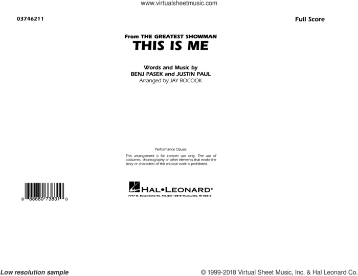 This Is Me (from The Greatest Showman) (COMPLETE) sheet music for marching band by Benj Pasek, Benj Pasek and Justin Paul, Jay Bocook and Justin Paul, intermediate skill level