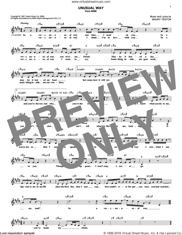 Unusual Way sheet music for voice and other instruments (fake book) by Maury Yeston, intermediate skill level