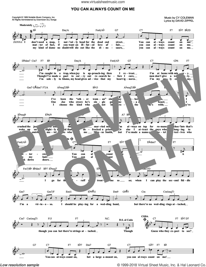 You Can Always Count On Me sheet music for voice and other instruments (fake book) by David Zippel and Cy Coleman, intermediate skill level