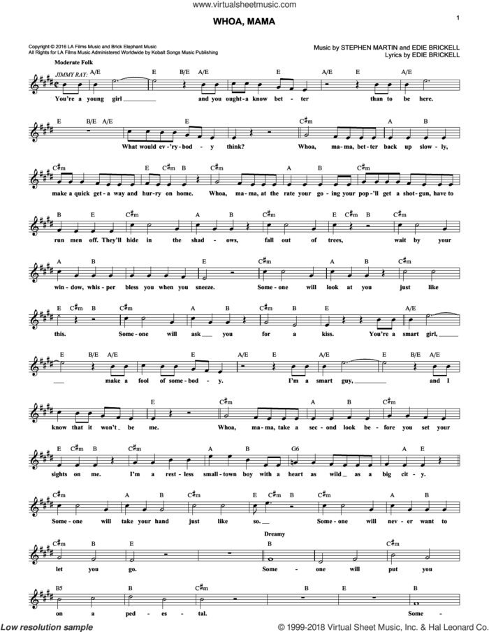 Whoa, Mama (from Bright Star) sheet music for voice and other instruments (fake book) by Edie Brickell and Stephen Martin, intermediate skill level