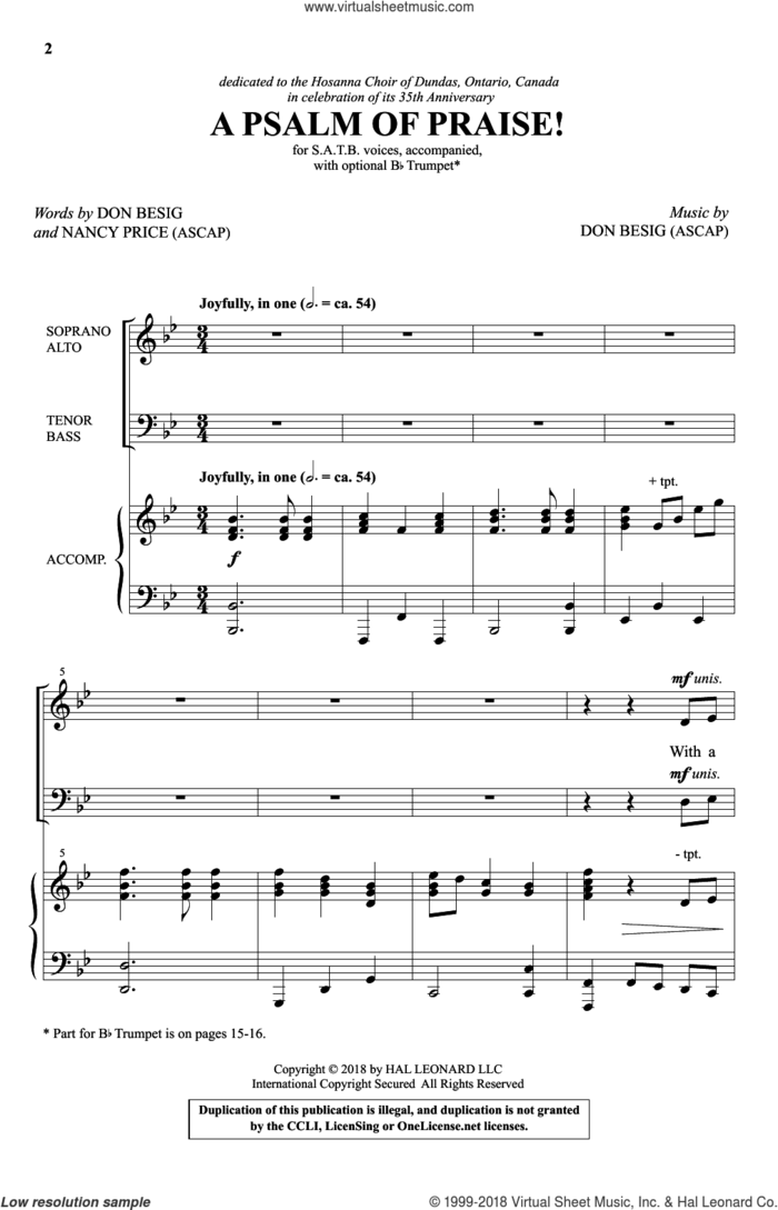 A Psalm Of Praise! sheet music for choir (SATB: soprano, alto, tenor, bass) by Don Besig and Nancy Price, intermediate skill level