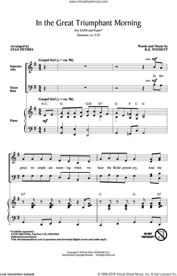 In The Great Triumphant Morning sheet music for choir (SATB: soprano, alto, tenor, bass) by Stan Pethel and R.E. Winsett, intermediate skill level