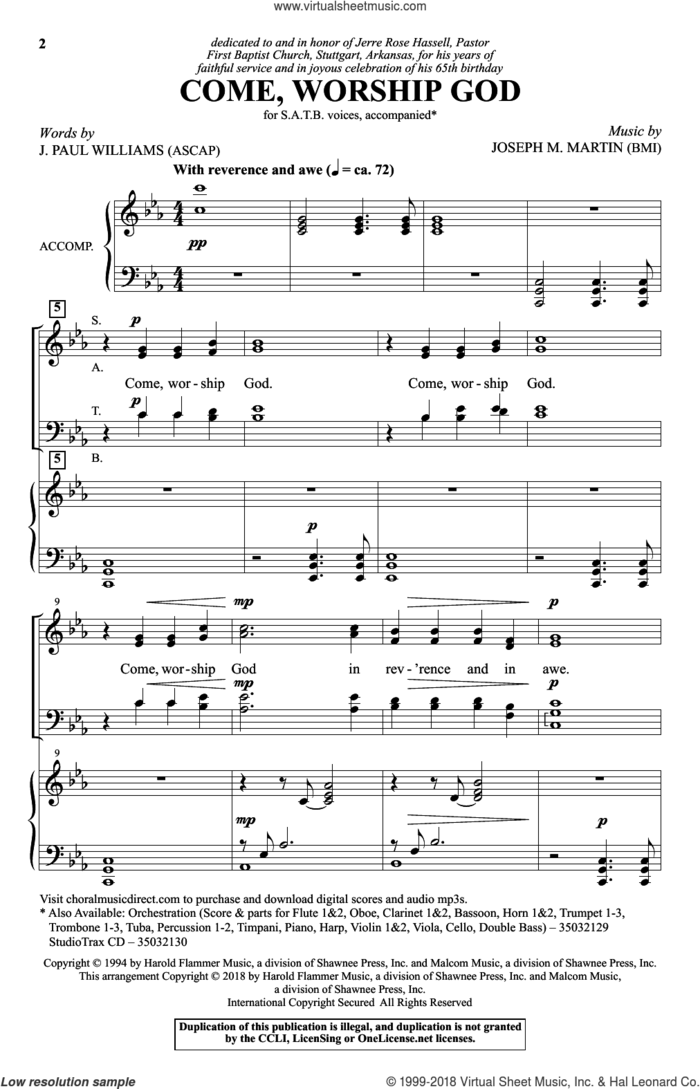 Come, Worship God sheet music for choir (SATB: soprano, alto, tenor, bass) by J. Paul Williams and Joseph M. Martin, intermediate skill level