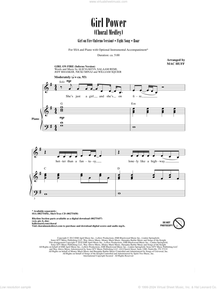 Girl Power (Choral Medley) sheet music for choir (SSA: soprano, alto) by Jeff Bhasker, Mac Huff, Alicia Keys Featuring Nicki Minaj, Nicki Minaj, Salaam Remi and William Squier, intermediate skill level