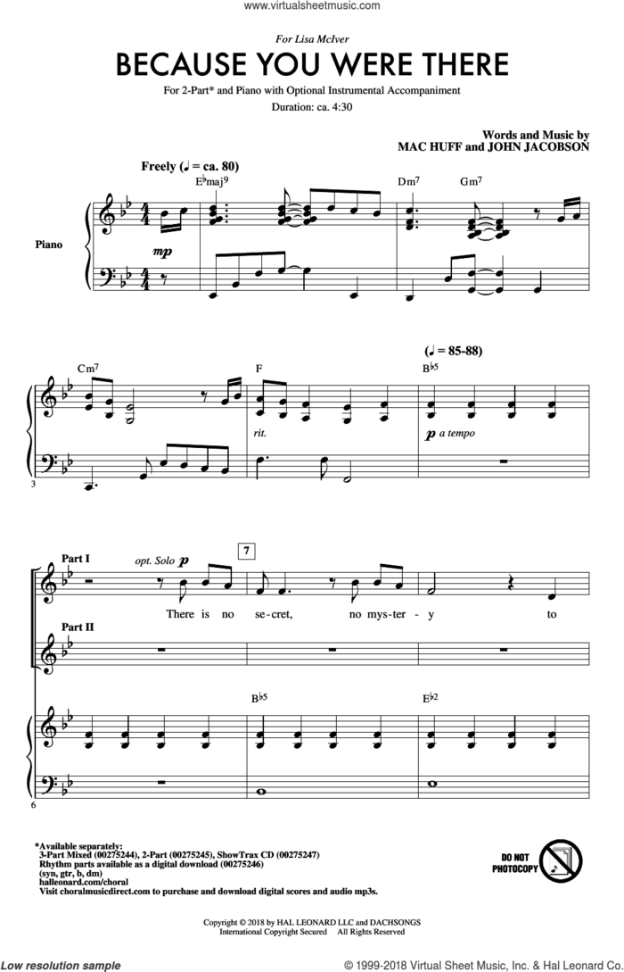 Because You Were There sheet music for choir (2-Part) by Mac Huff and John Jacobson, intermediate duet