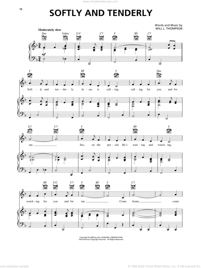 Softly And Tenderly sheet music for voice, piano or guitar by Alan Jackson and Will L. Thompson, intermediate skill level