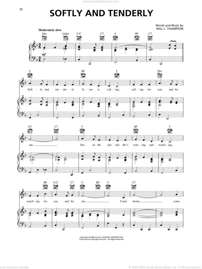 Softly And Tenderly sheet music for voice, piano or guitar by Alan Jackson and Will L. Thompson, intermediate skill level