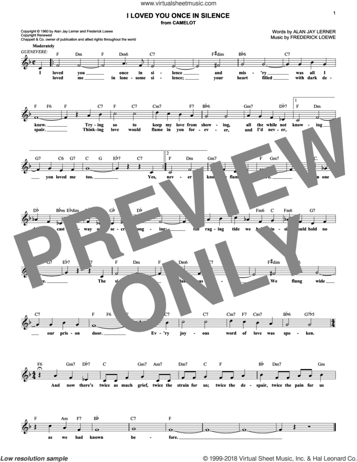 I Loved You Once In Silence sheet music for voice and other instruments (fake book) by Alan Jay Lerner and Frederick Loewe, intermediate skill level