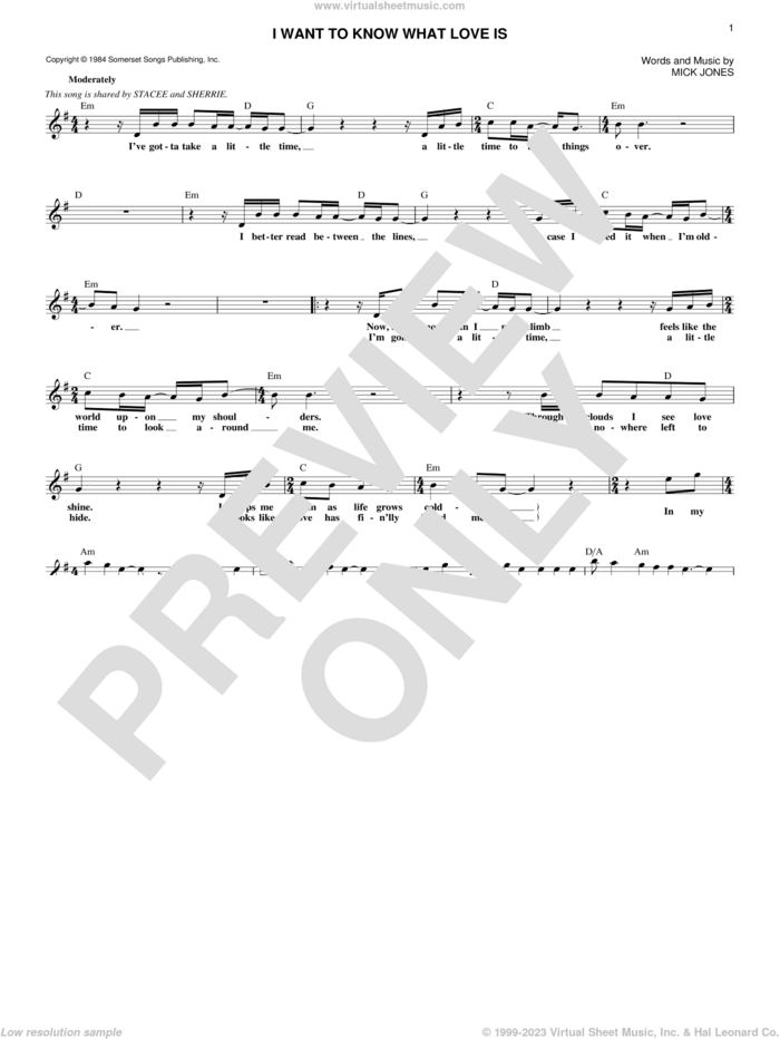 I Want To Know What Love Is sheet music for voice and other instruments (fake book) by Foreigner, Mariah Carey and Mick Jones, intermediate skill level