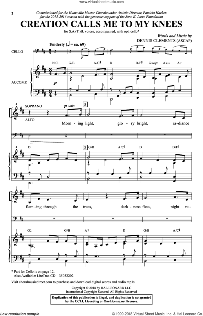 Creation Calls Me To My Knees sheet music for choir (SATB: soprano, alto, tenor, bass) by Dennis Clements, intermediate skill level