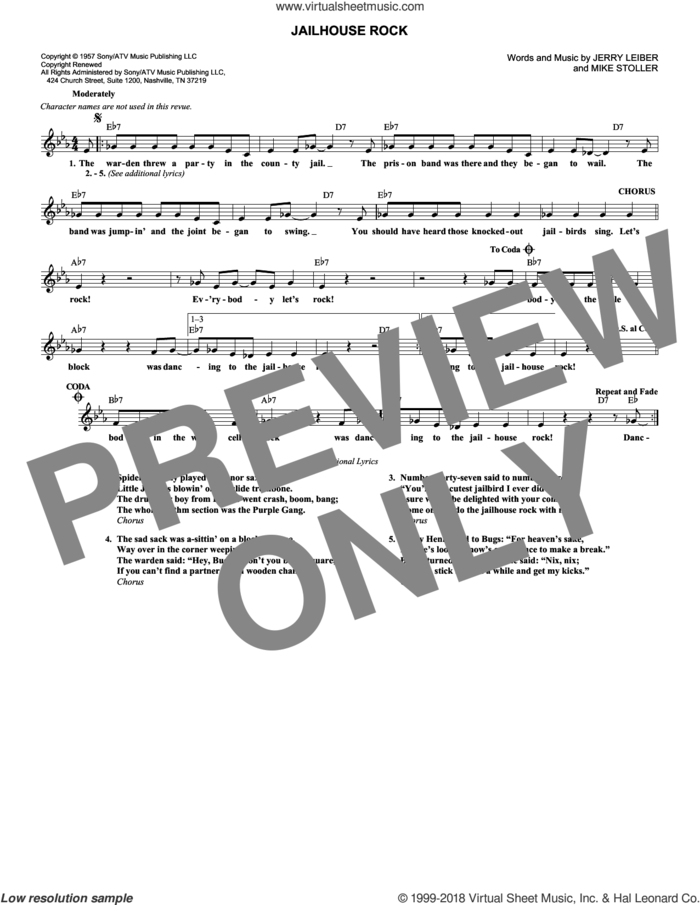 Jailhouse Rock sheet music for voice and other instruments (fake book) by Mike Stoller, Elvis Presley and Jerry Leiber, intermediate skill level