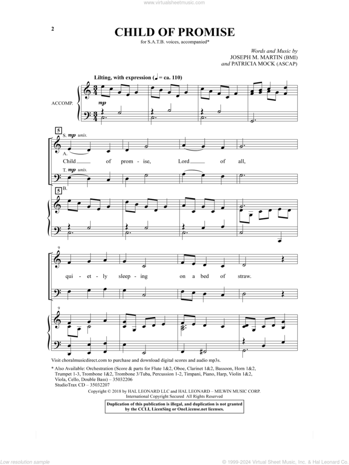 Child Of Promise sheet music for choir (SATB: soprano, alto, tenor, bass) by Joseph M. Martin, Joseph  M. Martin and Patricia Mock, intermediate skill level