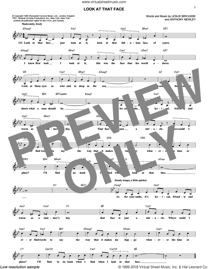 Look At That Face sheet music for voice and other instruments (fake book) by Leslie Bricusse and Anthony Newley, intermediate skill level