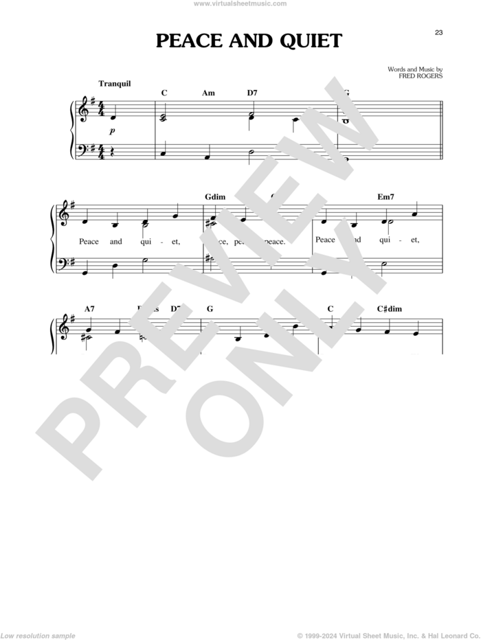 Peace And Quiet sheet music for piano solo by Fred Rogers and Mister Rogers, easy skill level