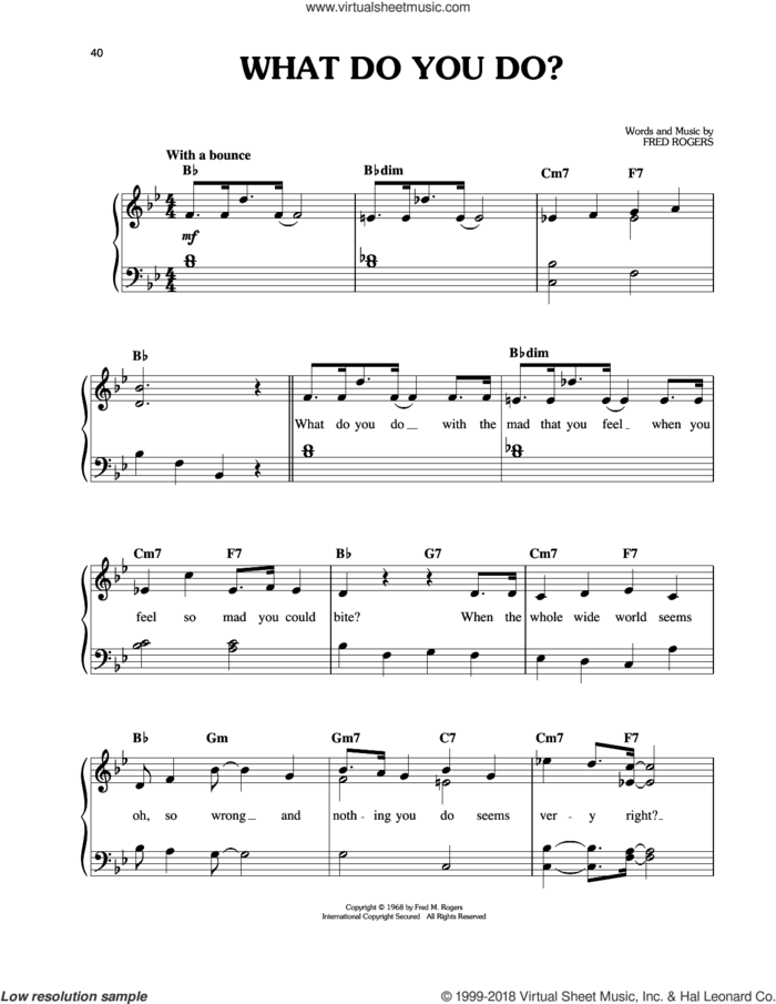 What Do You Do? sheet music for piano solo by Fred Rogers and Mister Rogers, easy skill level