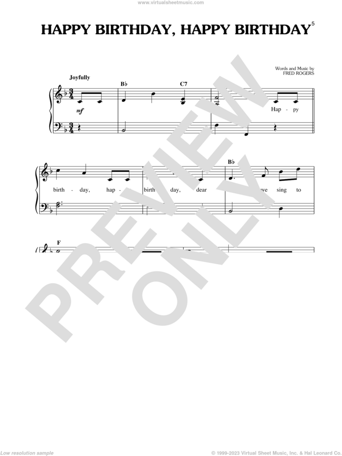 Happy Birthday, Happy Birthday sheet music for piano solo by Fred Rogers and Mister Rogers, easy skill level