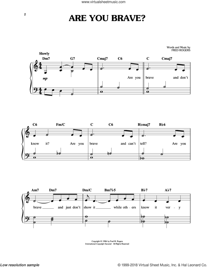 Are You Brave? sheet music for piano solo by Fred Rogers and Mister Rogers, easy skill level