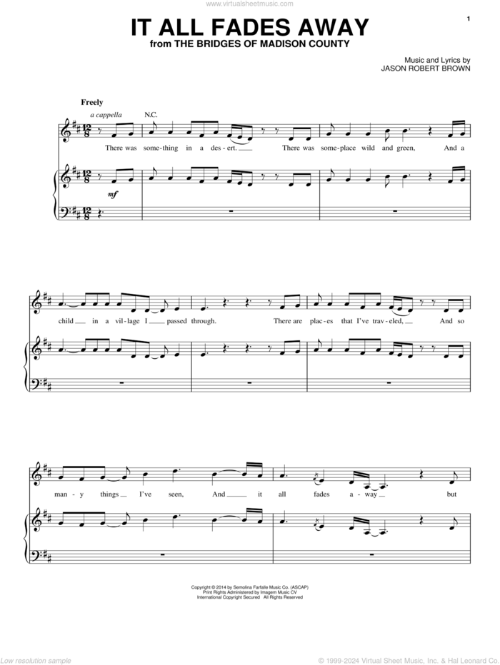 It All Fades Away (from The Bridges of Madison County) sheet music for voice, piano or guitar by Jason Robert Brown, intermediate skill level