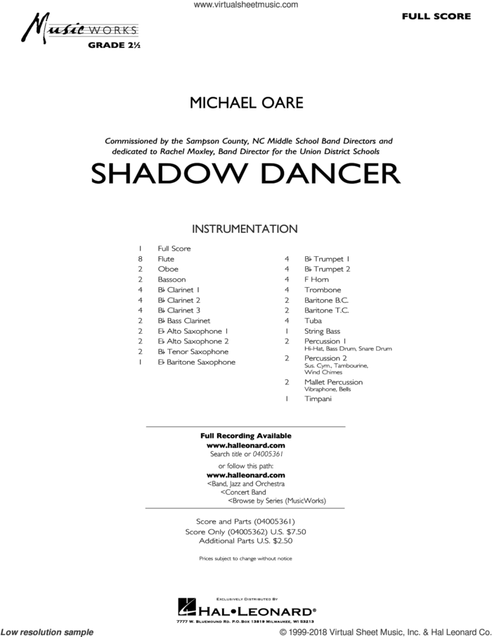 Shadow Dancer (COMPLETE) sheet music for concert band by Michael Oare, intermediate skill level