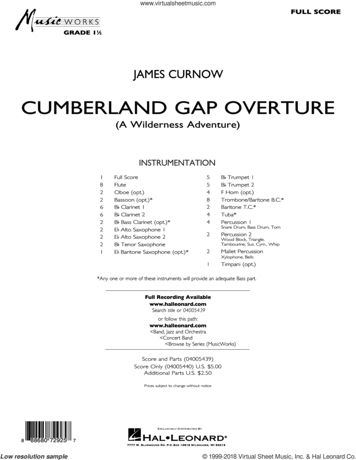 Cumberland Gap Overture (A Wilderness Adventure) (COMPLETE) sheet music for concert band by James Curnow, intermediate skill level