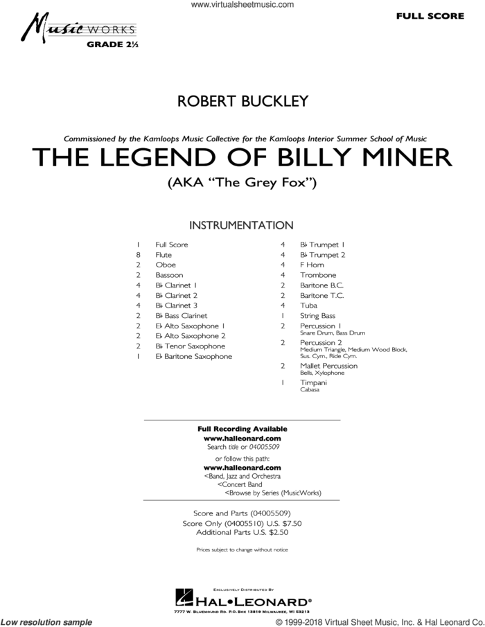 The Legend of Billy Miner (COMPLETE) sheet music for concert band by Robert Buckley, intermediate skill level