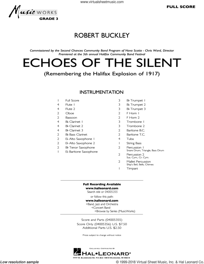 Echoes of the Silent (COMPLETE) sheet music for concert band by Robert Buckley, intermediate skill level