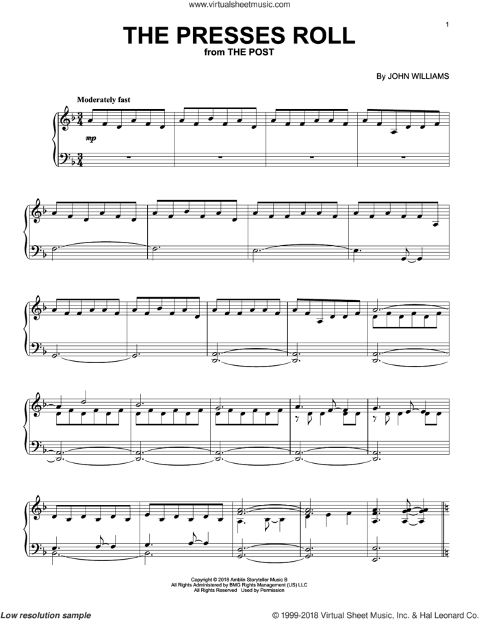 The Presses Roll sheet music for piano solo by John Williams, intermediate skill level
