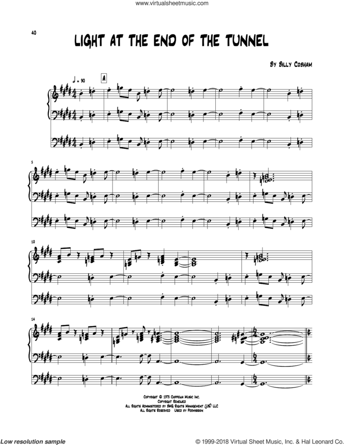 Light At The End Of The Tunnel sheet music for piano solo (transcription) by Billy Cobham, intermediate piano (transcription)