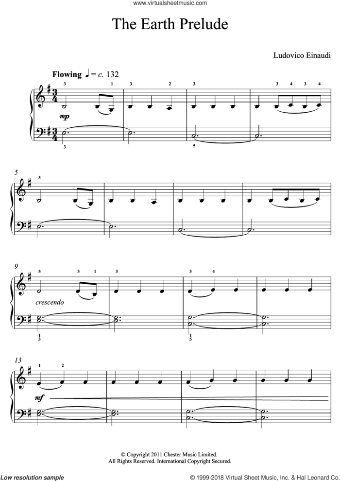 The Earth Prelude sheet music for piano solo (elementary) by Ludovico Einaudi, classical score, beginner piano (elementary)