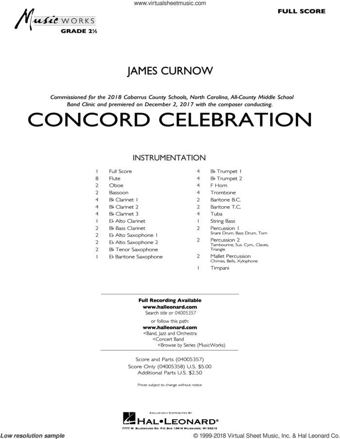 Concord Celebration (COMPLETE) sheet music for concert band by James Curnow, intermediate skill level